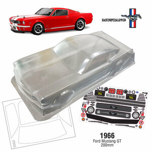 1966 Ford Mustang GT 1/10 - LEXAN klar 200mm - TEAM C