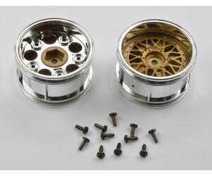 300050549 Felgen (2) Chrom/gold 2-teilig 30mm br. - Tamiya