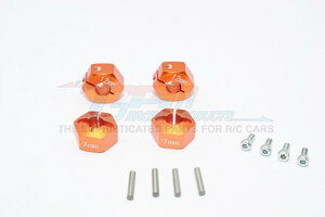 AX010/12X7MMOR GPM Racing Aluminum Hex Adapter (12MMx7MM) - 4 Pcs Set For Axial EXO/SCX10/Wraith ORANGE