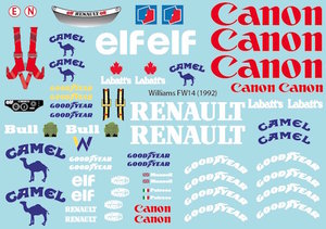 BRPD1321 Wil. FW14 (1992) F1 Decal Sheet for 1/10