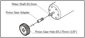 H48613 Hiro Seiko Pinion Gear Adapter (2 to 3.175mm)