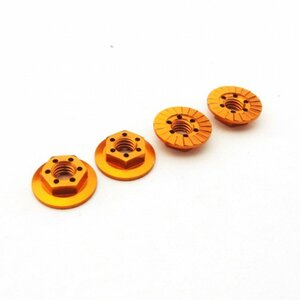 HS-48669 Hiro Seiko Thin Serrated Wheel Nut 4mm (Orange | 4pcs)