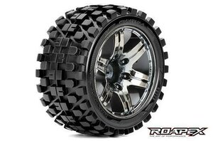 RXR2003-CB0 Reifen - 1/10 Stadium Truck - montiert - 0 offset - Chrome Schwarz Felgen - 12mm Hex - Rhythm (2 Stk.)