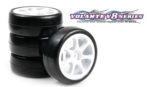 VT-V8T-PG28RSP Volante V8T 1/10 TC 28R Rubber Tire Pre-glued 4pcs , Asphalt [Seven Spoke Wheel]